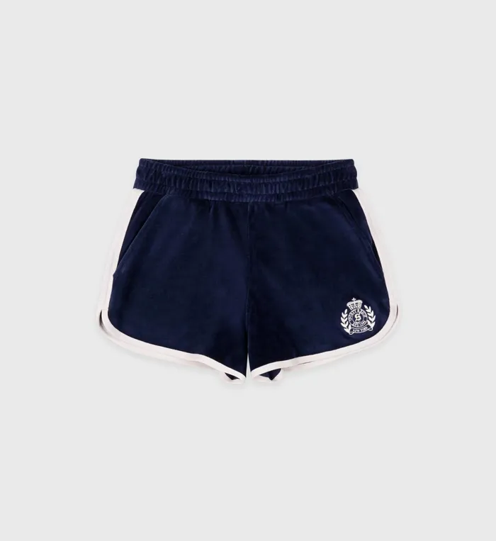 Sporty and Rich Shorts Women NY Crest Velour Short 8211 NavyCream