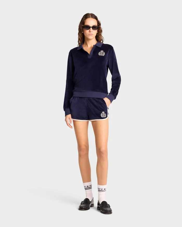 Sporty and Rich Shorts Women NY Crest Velour Short 8211 NavyCream