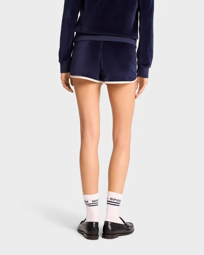 Sporty and Rich Shorts Women NY Crest Velour Short 8211 NavyCream