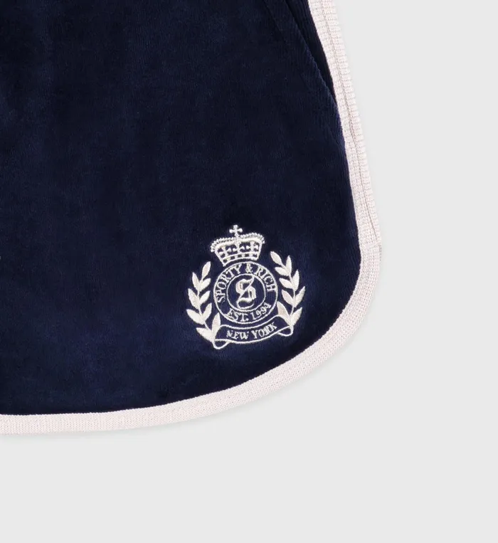 Sporty and Rich Shorts Women NY Crest Velour Short 8211 NavyCream
