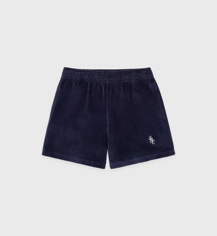 Sporty and Rich Shorts Women SRC Velour Short 8211 NavyWhite