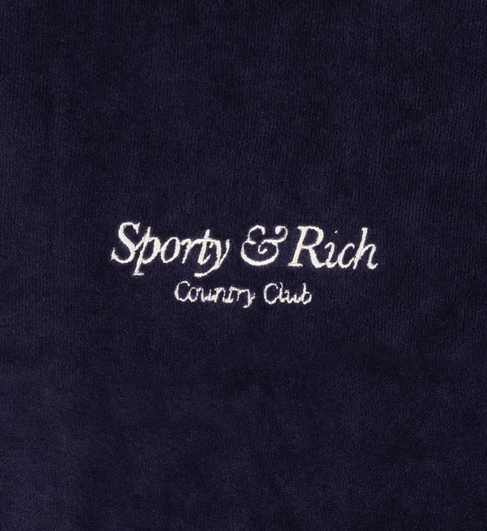 Sporty and Rich Sweatpants Women Script Velour Track Pants 8211 NavyCream