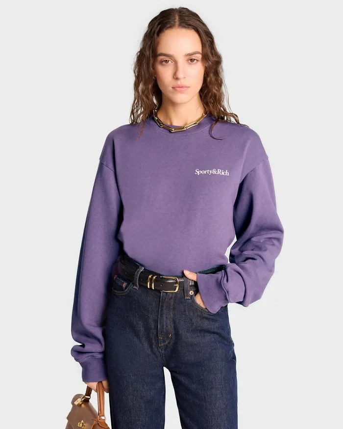 Sporty and Rich Sweatshirts Women Health Is Wealth Crewneck 8211 Dusty GrapeWhite