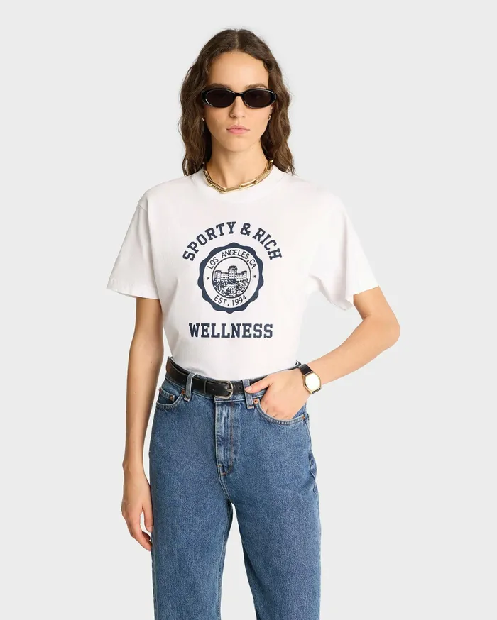 Sporty and Rich TShirts and Tops Women Emblem TShirt 8211 WhiteNavy