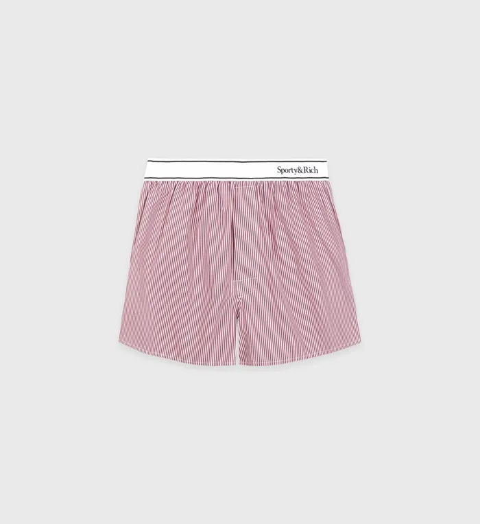 Sporty and Rich Underwear Women Serif Logo Boxer Short 8211 Red Striped