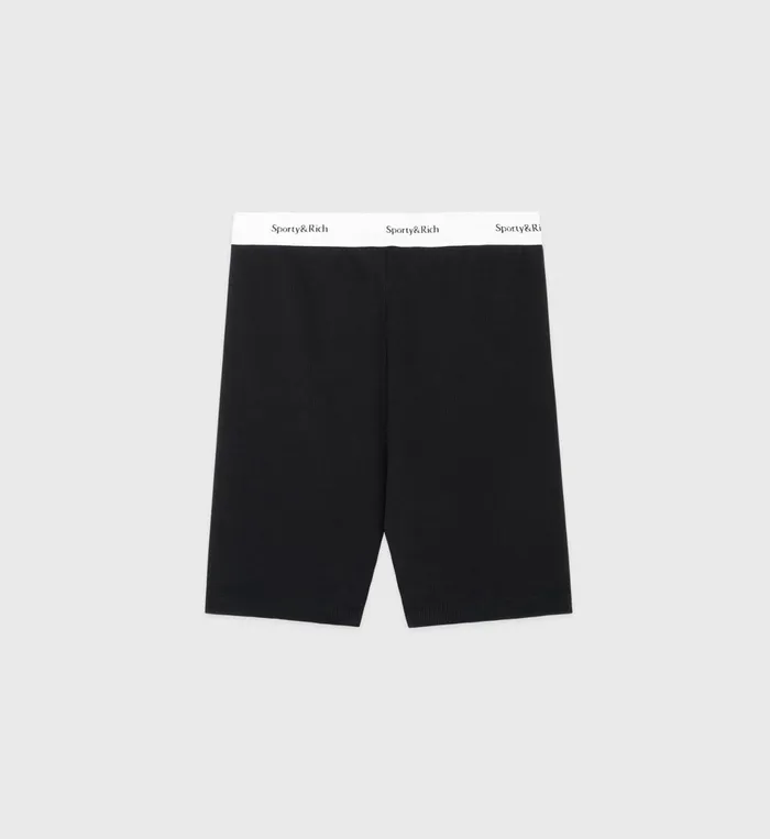Sporty and Rich Underwear Women Serif Logo Ribbed Biker Short 8211 Black