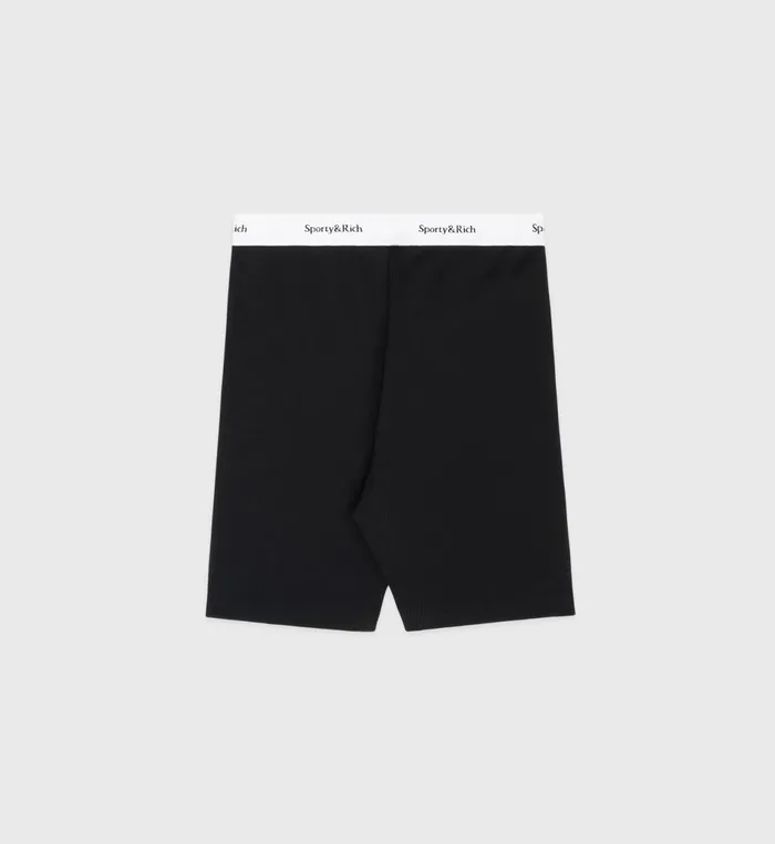 Sporty and Rich Underwear Women Serif Logo Ribbed Biker Short 8211 Black