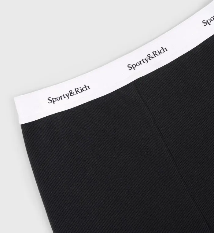 Sporty and Rich Underwear Women Serif Logo Ribbed Biker Short 8211 Black