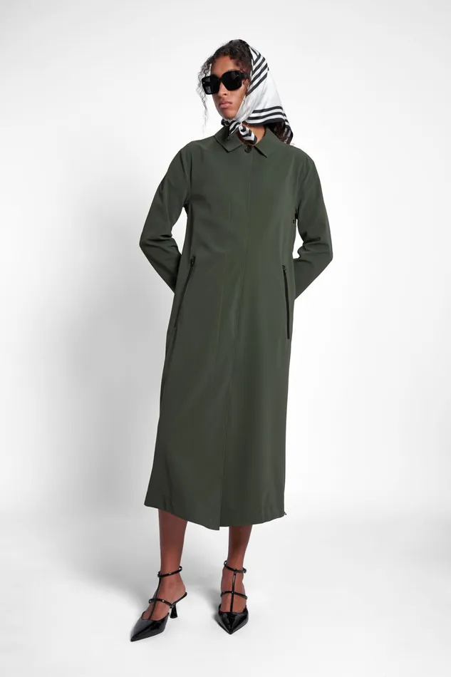 Stutterheim Hornstull Matte Long Raincoat Green Women Trench Coats