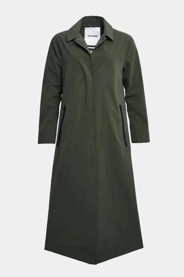 Stutterheim Hornstull Matte Long Raincoat Green Women Trench Coats