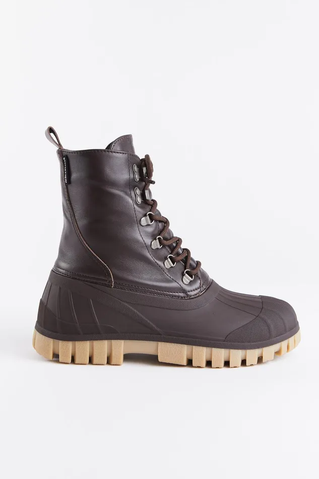 Stutterheim Patrol Boot Leather Coffee Women Combat Boots