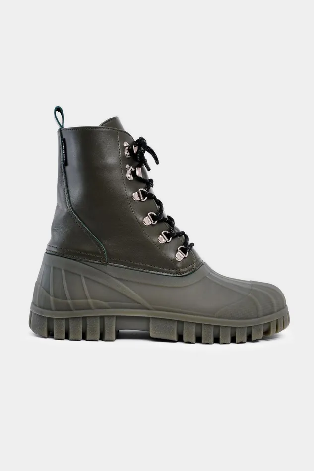 Stutterheim Patrol Boot Leather Green Women Combat Boots