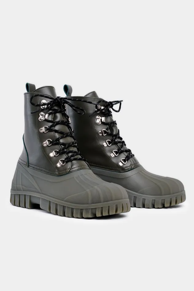 Stutterheim Patrol Boot Leather Green Women Combat Boots