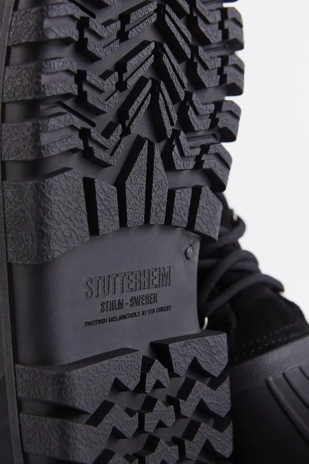 Stutterheim Patrol Boot Suede Black Women Lace Up Boots