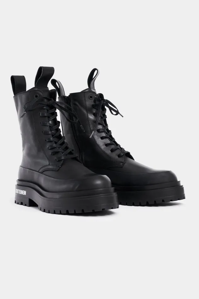 Stutterheim Peace Walker Leather Black Women Lace Up Boots