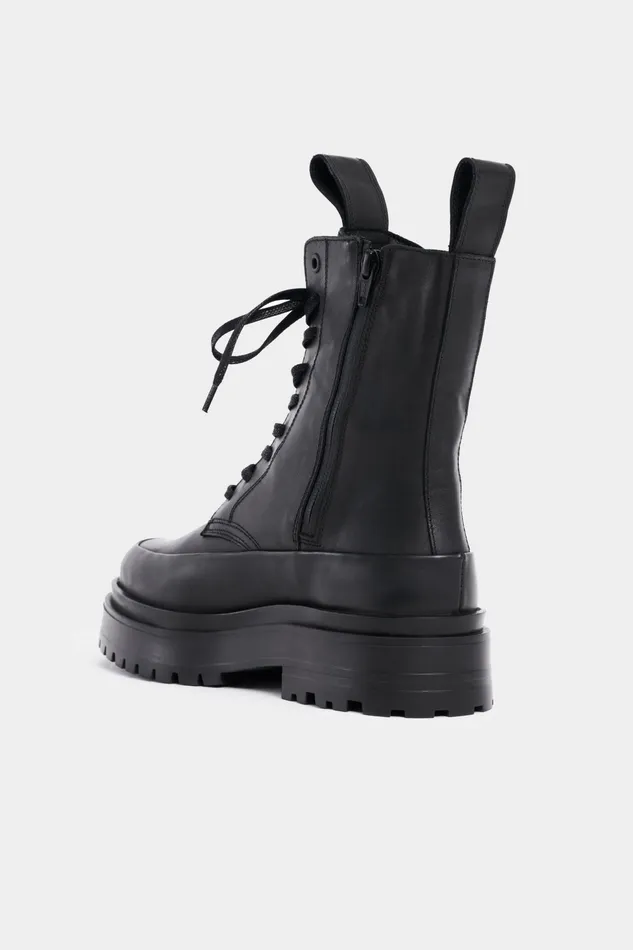 Stutterheim Peace Walker Leather Black Women Lace Up Boots