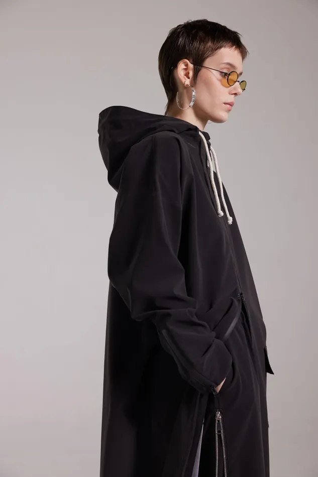Stutterheim Sandviken Long Zip Matte Raincoat Black Women Long Raincoats