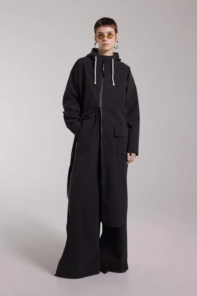 Stutterheim Sandviken Long Zip Matte Raincoat Black Women Long Raincoats