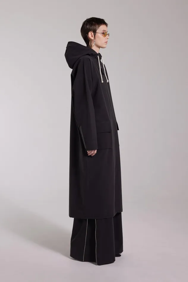 Stutterheim Sandviken Long Zip Matte Raincoat Black Women Long Raincoats
