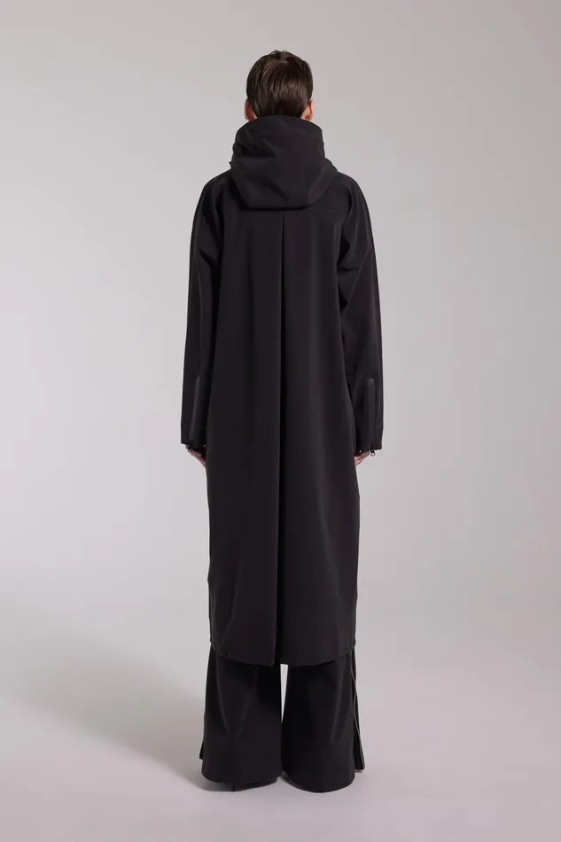 Stutterheim Sandviken Long Zip Matte Raincoat Black Women Long Raincoats