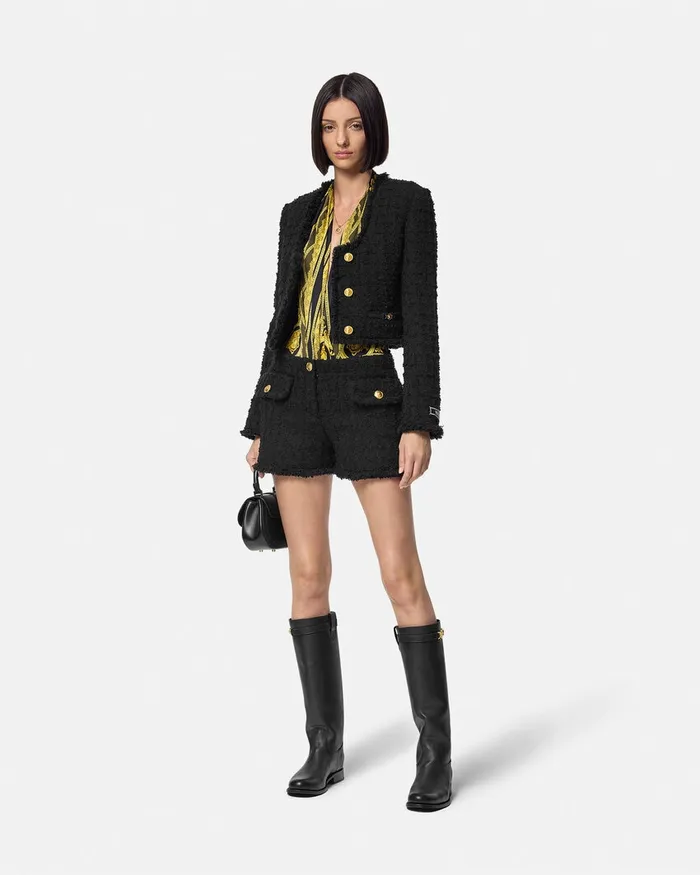 Suits Women Versace Heritage Tweed Mini Shorts Black