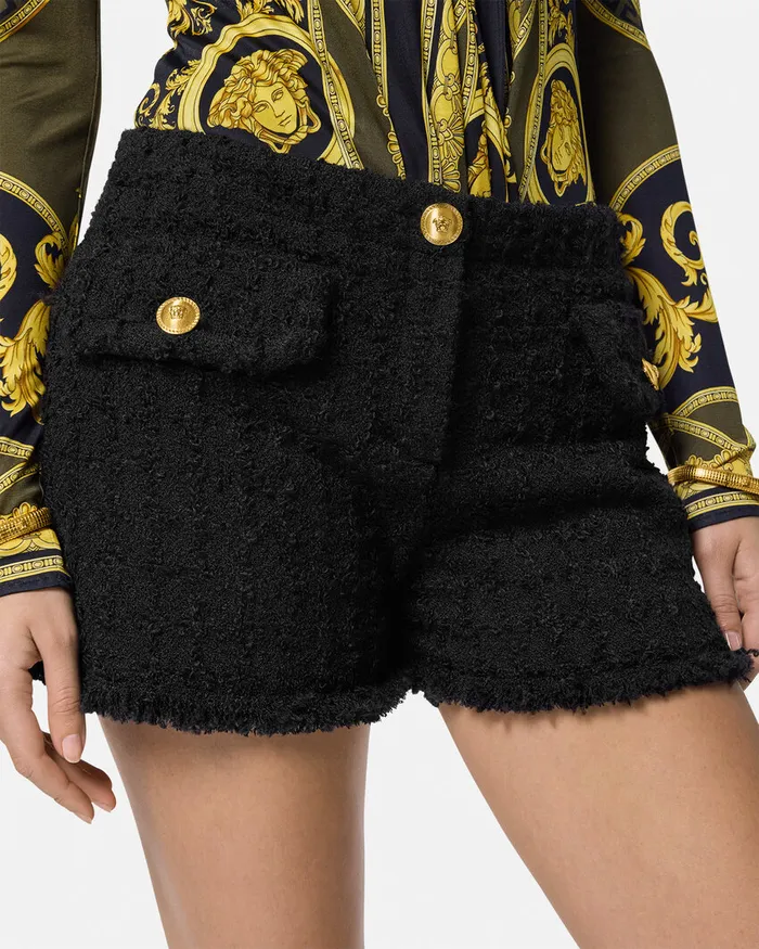 Suits Women Versace Heritage Tweed Mini Shorts Black
