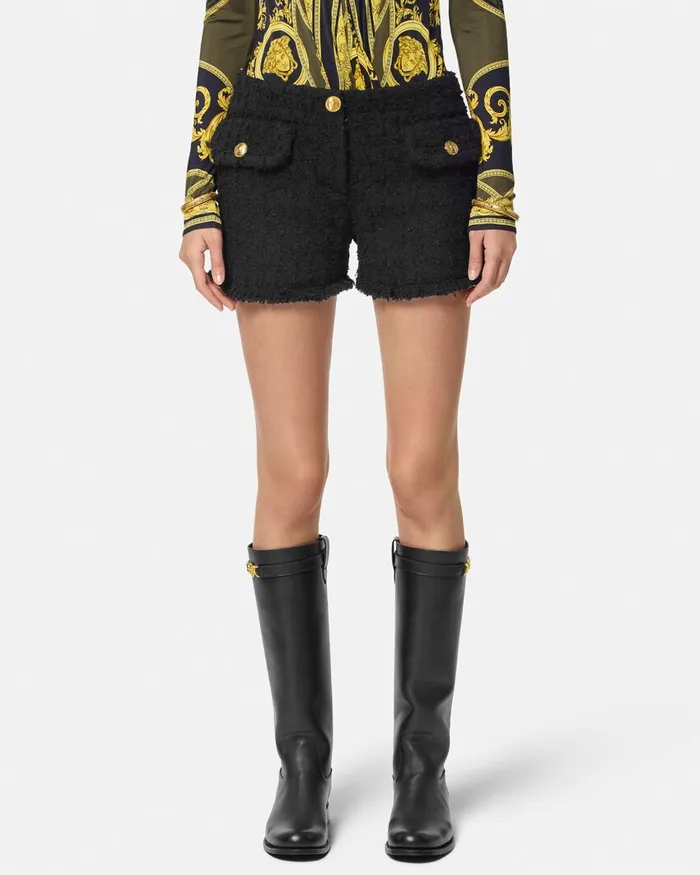 Suits Women Versace Heritage Tweed Mini Shorts Black