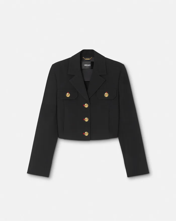 Suits Women Versace Wool Gabardine Uniform Crop Jacket Black