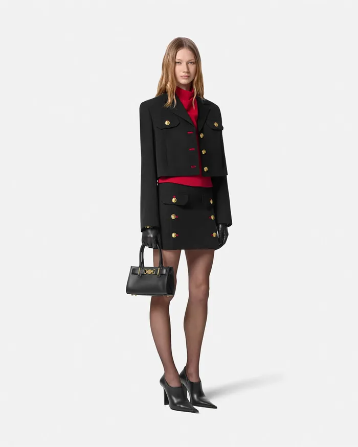 Suits Women Versace Wool Gabardine Uniform Crop Jacket Black