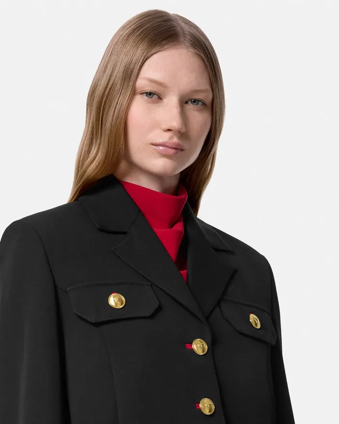 Suits Women Versace Wool Gabardine Uniform Crop Jacket Black