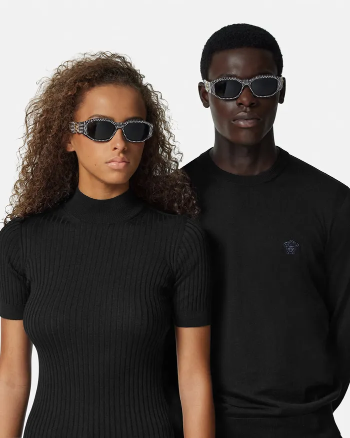 Sunglasses WomenMen Versace Crystal Medusa Biggie Sunglasses Blackgold