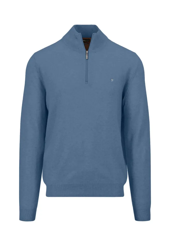 Sweater Men FYNCHHATTON 100 Sweater With A Troyer Collar Cloud Bluehazelnavy