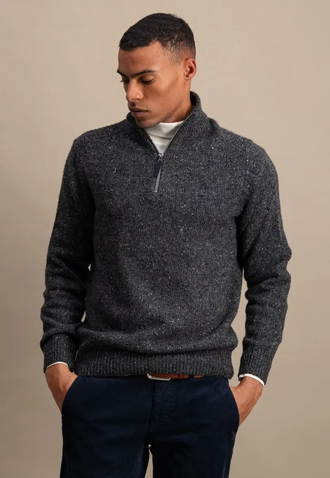 Sweater Men FYNCHHATTON Donegal Knitting Sweaters With Troyer Collar Steelwinter Whitenavynew Dijonflamecloud Blue