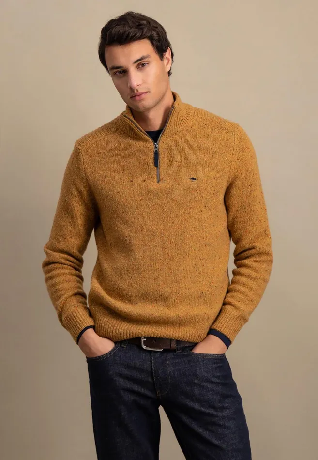 Sweater Men FYNCHHATTON Donegal Knitting Sweaters With Troyer Collar Steelwinter Whitenavynew Dijonflamecloud Blue