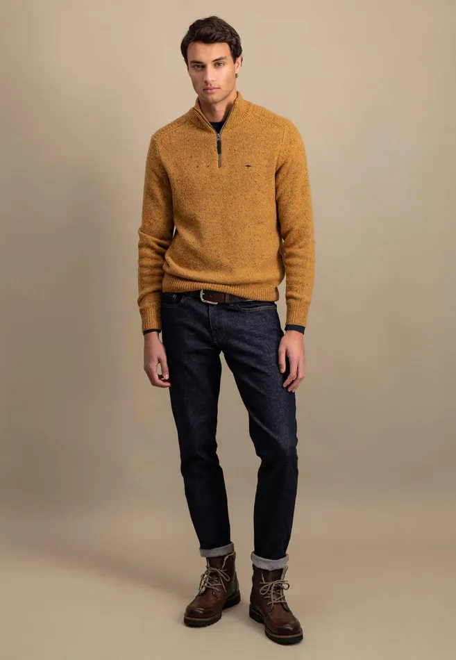 Sweater Men FYNCHHATTON Donegal Knitting Sweaters With Troyer Collar Steelwinter Whitenavynew Dijonflamecloud Blue