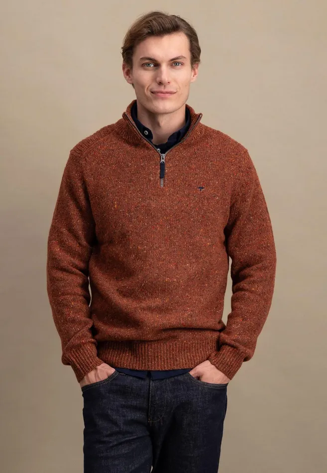 Sweater Men FYNCHHATTON Donegal Knitting Sweaters With Troyer Collar Steelwinter Whitenavynew Dijonflamecloud Blue