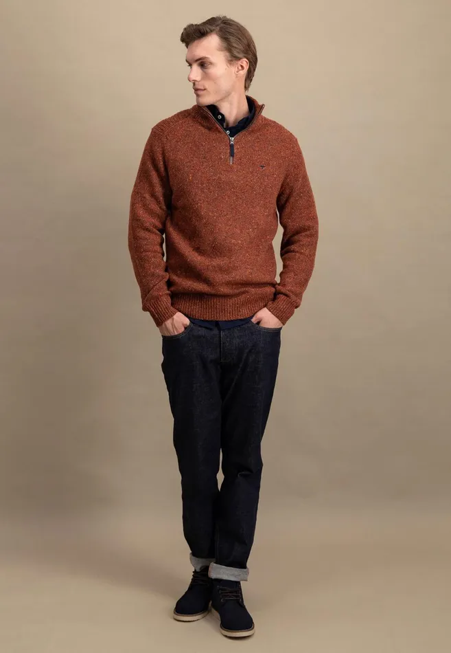 Sweater Men FYNCHHATTON Donegal Knitting Sweaters With Troyer Collar Steelwinter Whitenavynew Dijonflamecloud Blue