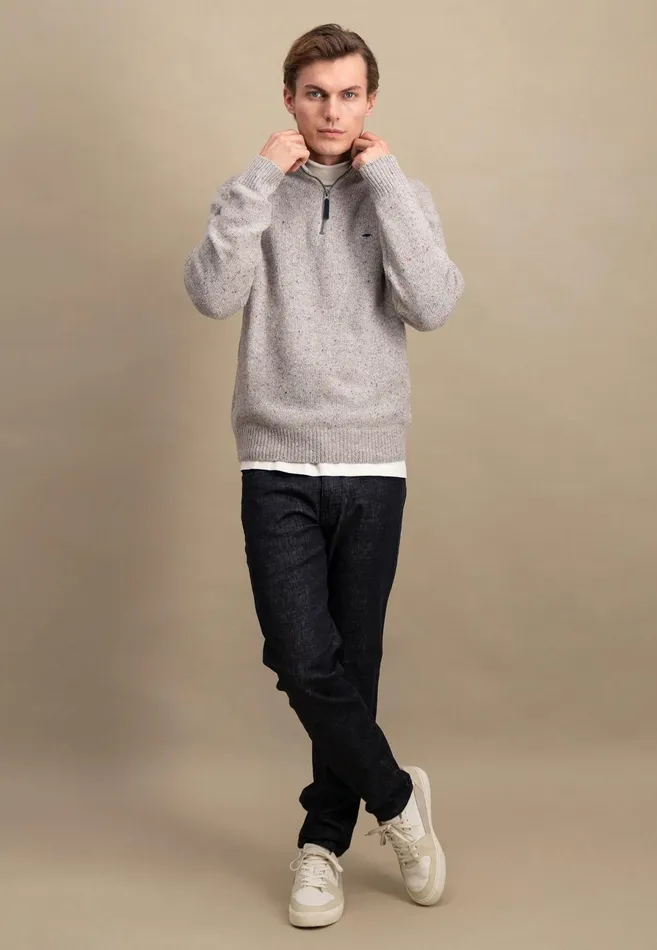 Sweater Men FYNCHHATTON Donegal Knitting Sweaters With Troyer Collar Steelwinter Whitenavynew Dijonflamecloud Blue