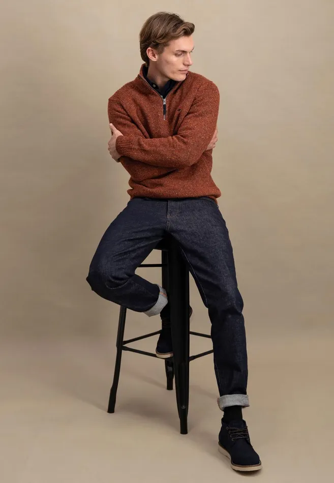 Sweater Men FYNCHHATTON Donegal Knitting Sweaters With Troyer Collar Steelwinter Whitenavynew Dijonflamecloud Blue