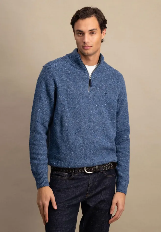Sweater Men FYNCHHATTON Donegal Knitting Sweaters With Troyer Collar Steelwinter Whitenavynew Dijonflamecloud Blue