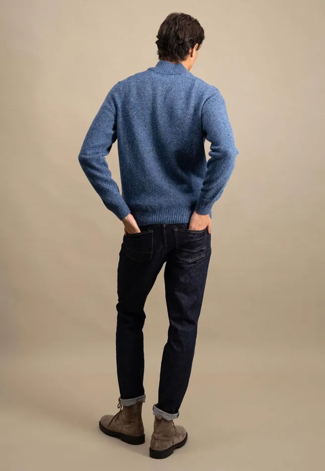 Sweater Men FYNCHHATTON Donegal Knitting Sweaters With Troyer Collar Steelwinter Whitenavynew Dijonflamecloud Blue