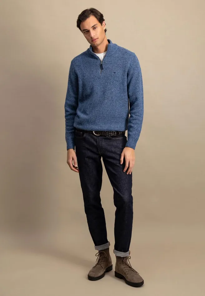 Sweater Men FYNCHHATTON Donegal Knitting Sweaters With Troyer Collar Steelwinter Whitenavynew Dijonflamecloud Blue