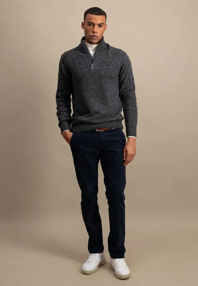 Sweater Men FYNCHHATTON Donegal Knitting Sweaters With Troyer Collar Steelwinter Whitenavynew Dijonflamecloud Blue