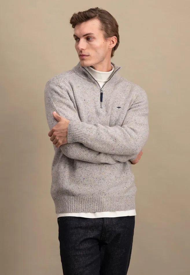 Sweater Men FYNCHHATTON Donegal Knitting Sweaters With Troyer Collar Steelwinter Whitenavynew Dijonflamecloud Blue