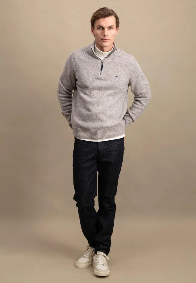 Sweater Men FYNCHHATTON Donegal Knitting Sweaters With Troyer Collar Steelwinter Whitenavynew Dijonflamecloud Blue