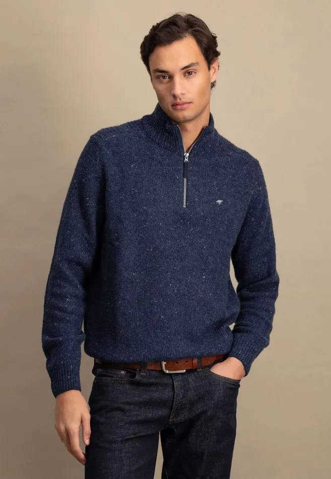 Sweater Men FYNCHHATTON Donegal Knitting Sweaters With Troyer Collar Steelwinter Whitenavynew Dijonflamecloud Blue