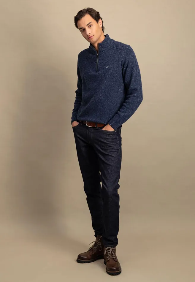 Sweater Men FYNCHHATTON Donegal Knitting Sweaters With Troyer Collar Steelwinter Whitenavynew Dijonflamecloud Blue