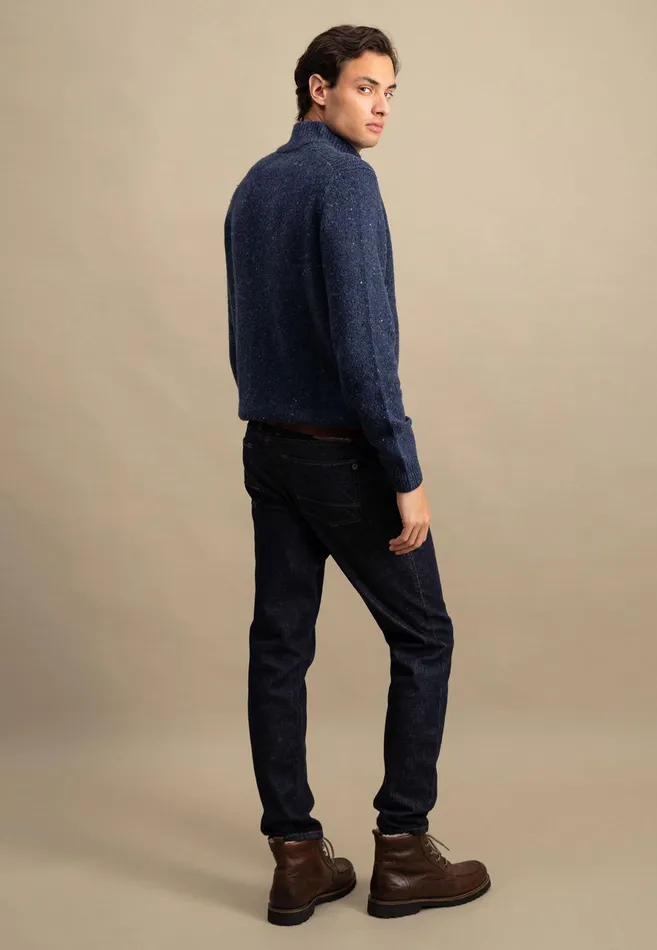 Sweater Men FYNCHHATTON Donegal Knitting Sweaters With Troyer Collar Steelwinter Whitenavynew Dijonflamecloud Blue