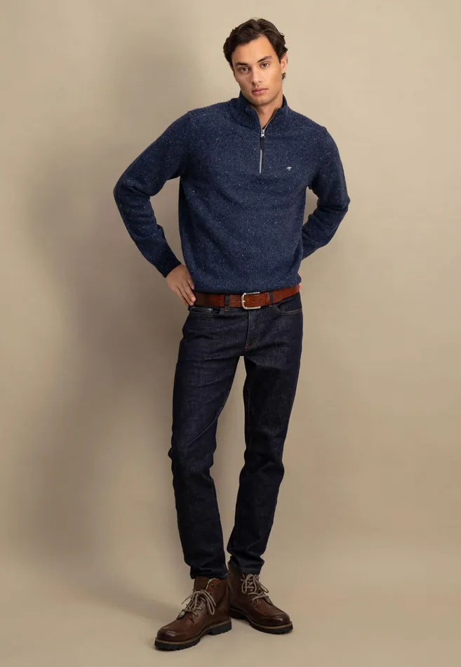 Sweater Men FYNCHHATTON Donegal Knitting Sweaters With Troyer Collar Steelwinter Whitenavynew Dijonflamecloud Blue