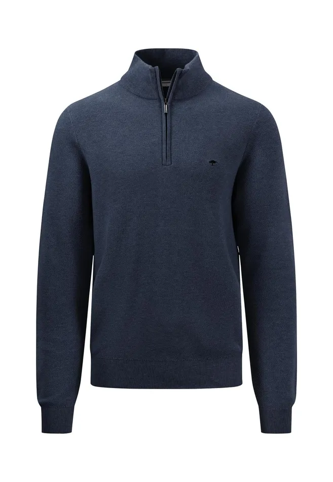 Sweater Men FYNCHHATTON Structureknit Sweater With A Troyer Collar Navyoffwhiteimpalaorient Redcrystal Bluenight
